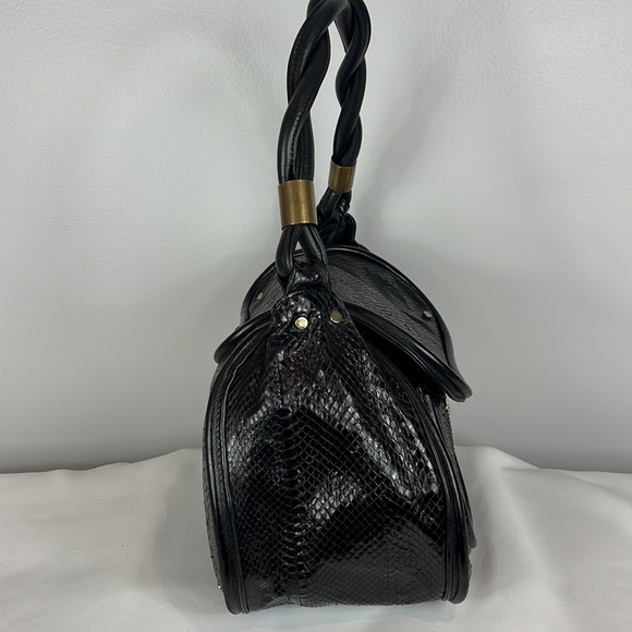 R&Y Augousti Large Black Python Snakeskin Shoulder Bag with Brass Hardware - Picture 5 of 17